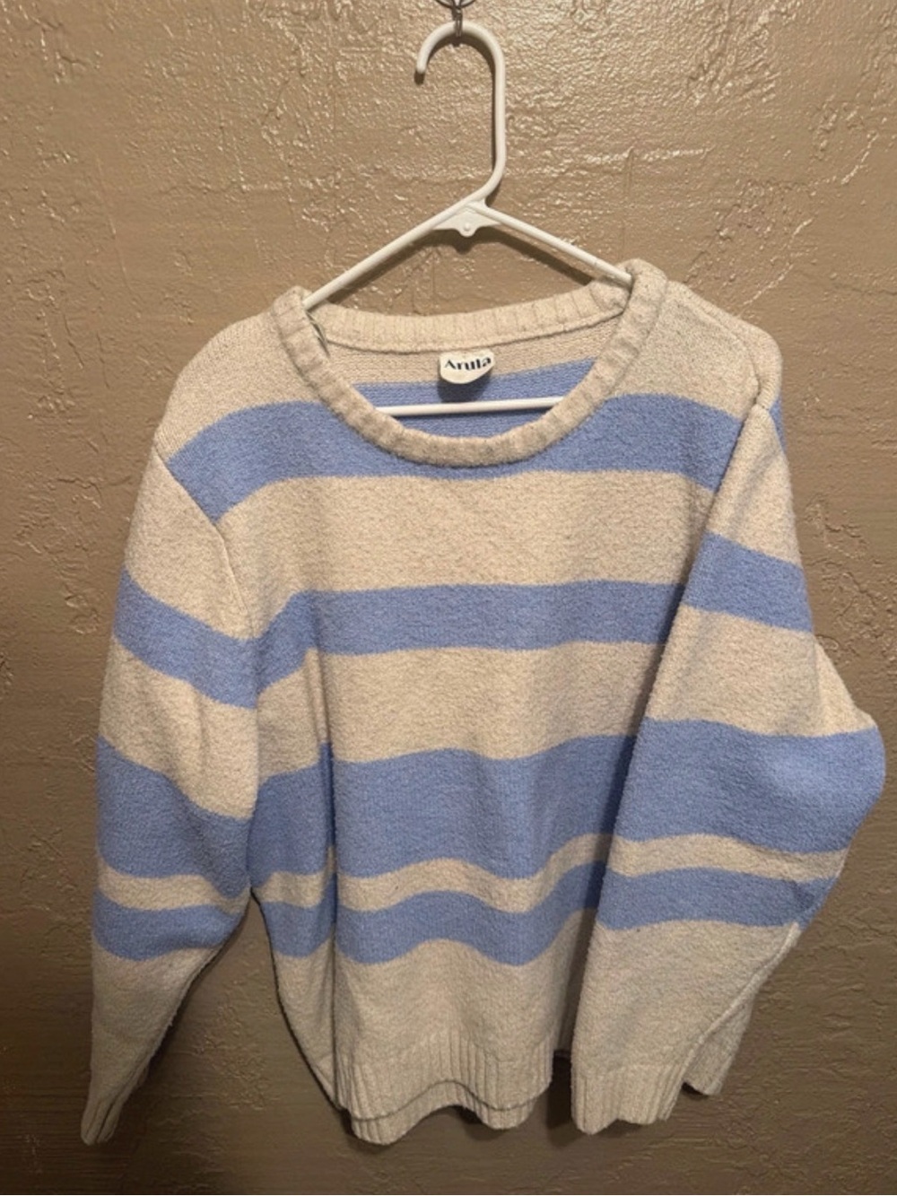 ARULA White and Pale Blue Striped Crewneck Sweater 0X/1X
